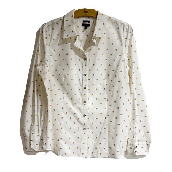 Talbots Women 10 CLASSIC COTTON SHIRT - FOIL DOT Gold - Picture 1 of 5